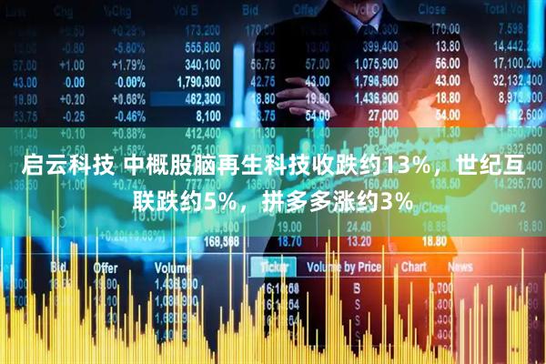 启云科技 中概股脑再生科技收跌约13%，世纪互联跌约5%，拼多多涨约3%